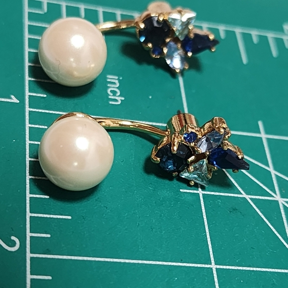 ♠ Kate Spade New York Sapphire and Aqua Marine Blue Stone Stud w\Pearl Jacket - Picture 12 of 16
